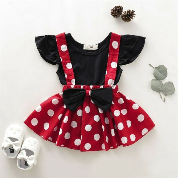 

pudcoco 2pcs toddler kid baby girls t-shirt+bowknot suspender skirt outfit clothes support wholesale, Red;yellow