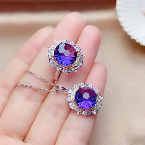 

fashion amethyst gemstone ring and necklace for women bird's nest, Black