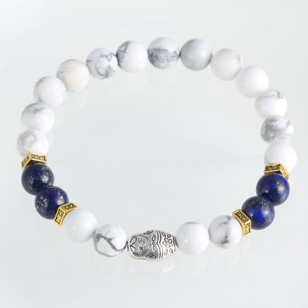 Encantos Pulseiras Pedras Naturais leão de prata com coroa do ouro Howlite Lava Beads envoltório Bead pulseiras