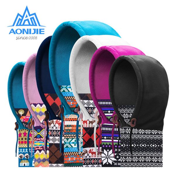 

aonijie keep warm hiking scarves fleece hat+tube neck hat motorcycle skiing cycling winter hats caps face mask scarf, Black