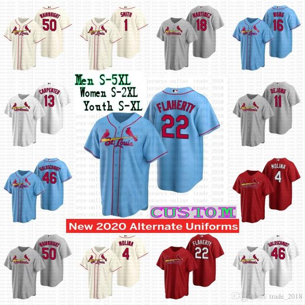 

st. louis 2020 cardinal adam wainwright carlos martinez jack flaherty kolten wong matt carpenter ozzie smith paul dejong youth women jersey, Blue;black