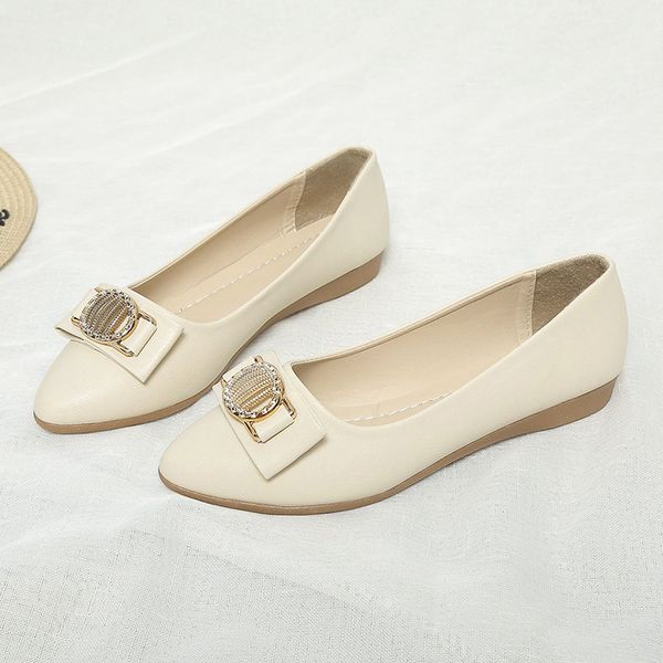 

2020 specially women leather metal decoration boat shoes flats and ballet soft shoes with women slip-on soft flats u19-01, Black