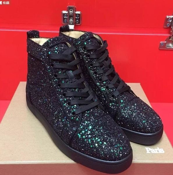 

drop shipping casual new fashion mens black spikes studded toes high red bottom sneakers,suede leather casual skateboarding sports 01