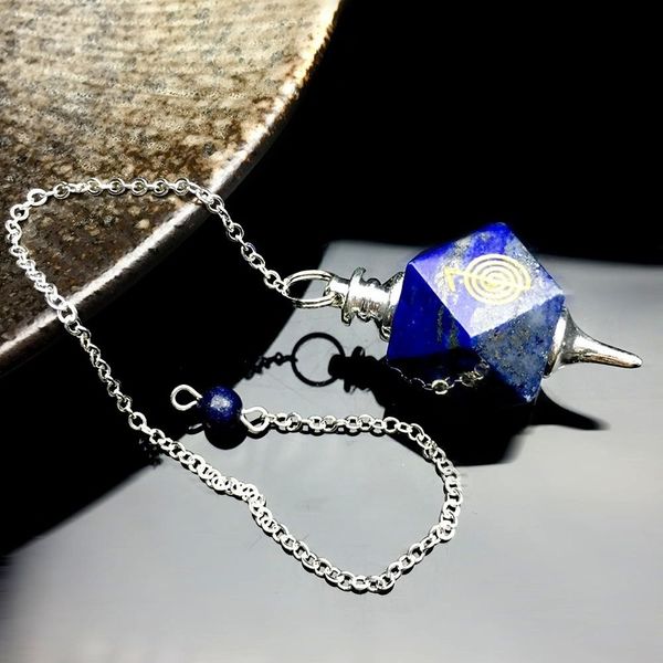 

природный символ резьба по камню маятник для гипноза лозоплетение лазурит кулон маятники рейки чакра исцеление кристалл маятник, Silver