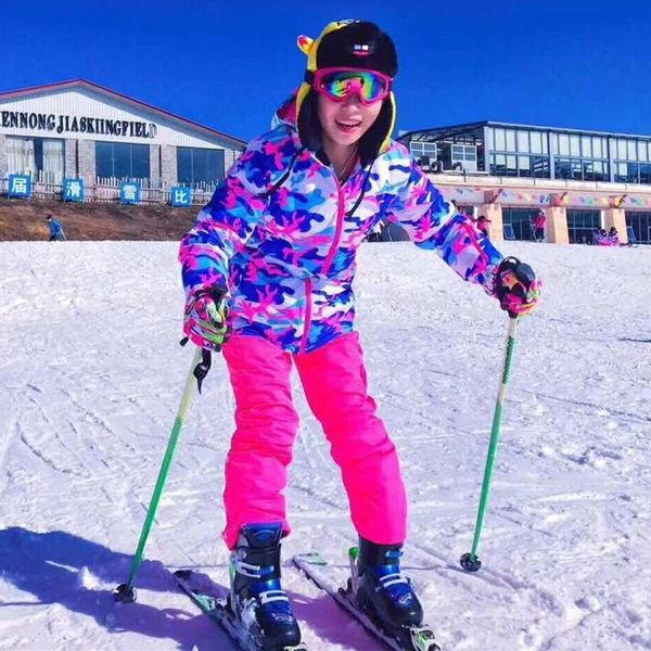 

thicken warm womens camouflage skiing and snowboarding suit ski jacket pants set female waterproof windproof snow costumes new