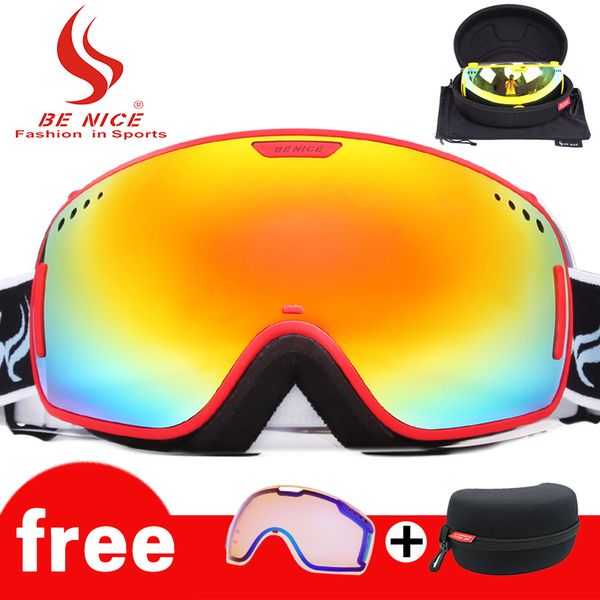 

benice ski goggles,snowboard snowmobile snow goggles with uv400 protection anti-fog spherical frameless dual lenses sn3800
