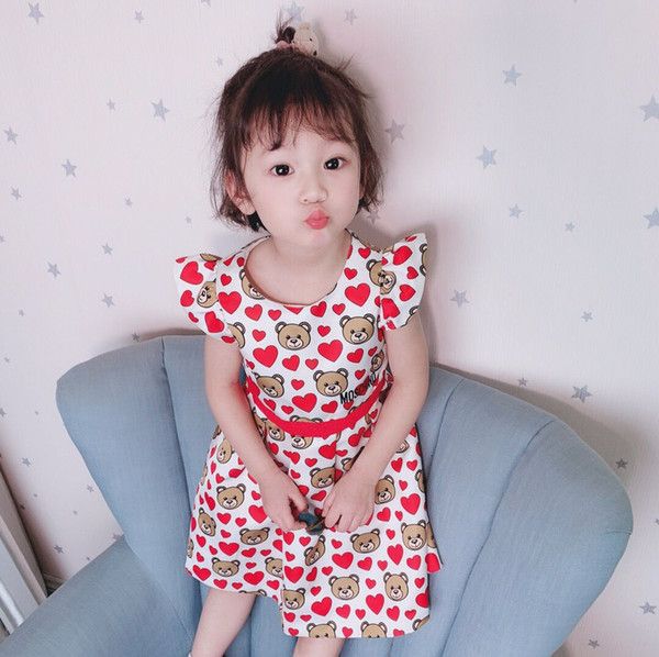 

New coming fashion baby girl 2019 summer dress girl party dress kids bear print beach dress free shipping