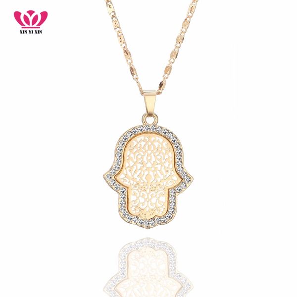 

2018 new turkish crystal evil eye hand hamsa pendant necklace sets women gold jewelry hollow out clavicle link chains, Silver