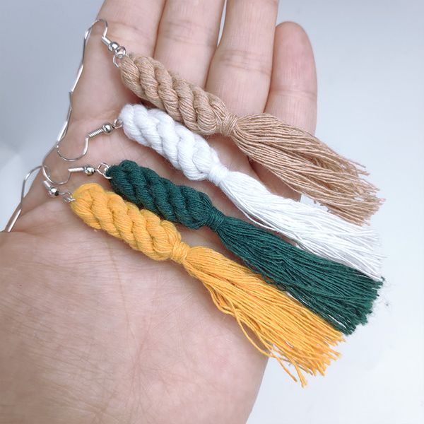 

cpop boho ручной weave кисточкой серьги хлопковая нить кулон макраме серьги невесты ювелирных женщин аксессуары питания производители, Silver