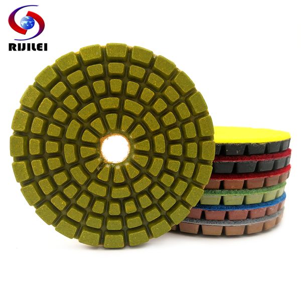 

rijilei 7pcs/set 4inch diamond polishing pads for concrete floor marble thicknees 6mm wet grinding discs polishing stone lw03