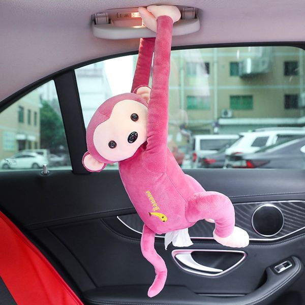 

multi-use car armrest tissue boxes cute plush cartoon monkey napkin paper storage holder seat back hanging bags headrest pillow
