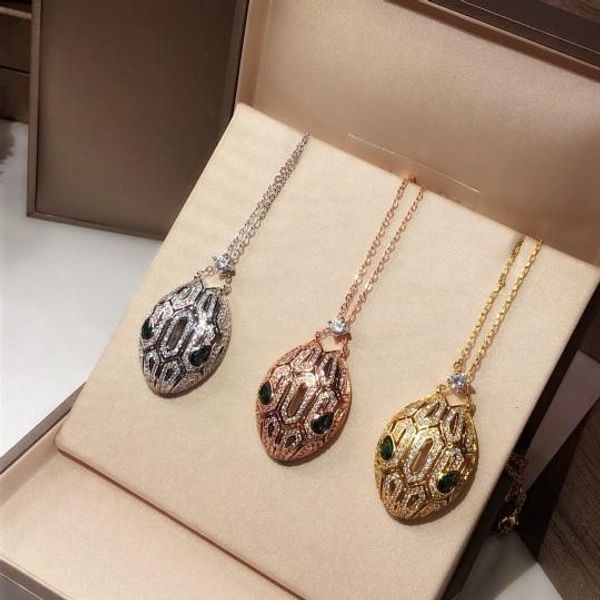 

snake-shaped diamond plated thick gold three-color optional fashion designer jewelry luxury designer jewelry women necklace, Silver