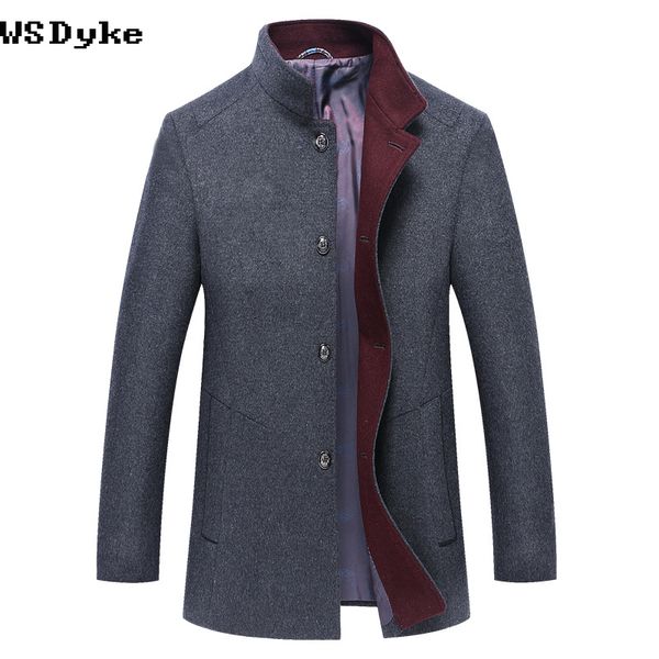 

2017 new casual stand collar chaqueta larga de hombre excellent quality medium long grey wool manteau, Black