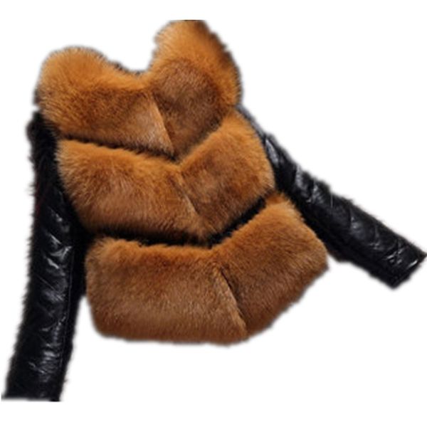 

detachable long-sleeved fur vest stitching pu leather winter coat of fur jacket women's vest 2018 fashion slim short vests, Black;white