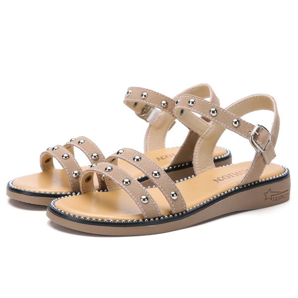 

sandals 2021 summer women flat heel suede leather ladies original slingback beach shoes, Black