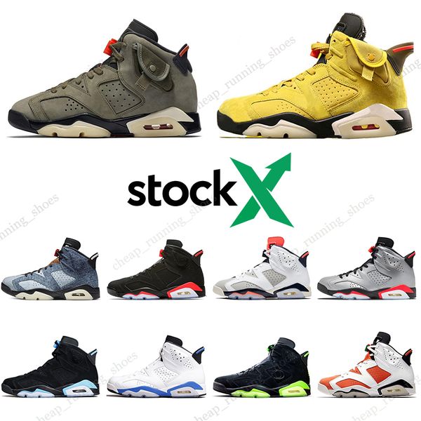 

stock x jumpman 6 travis scotts 6s psg men basketball shoes tinker black infrared 3m reflective sport blue oregon mens sports sneakers 7-13