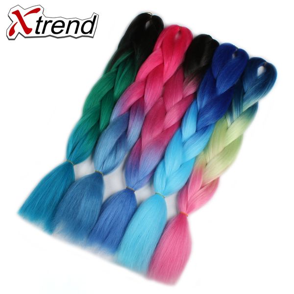 

xtrend 5pcs ombre kanekalon braiding hair extensions 24inch synthetic jumbo braids crochet hair fiber purple pink heat resistant, Black;brown