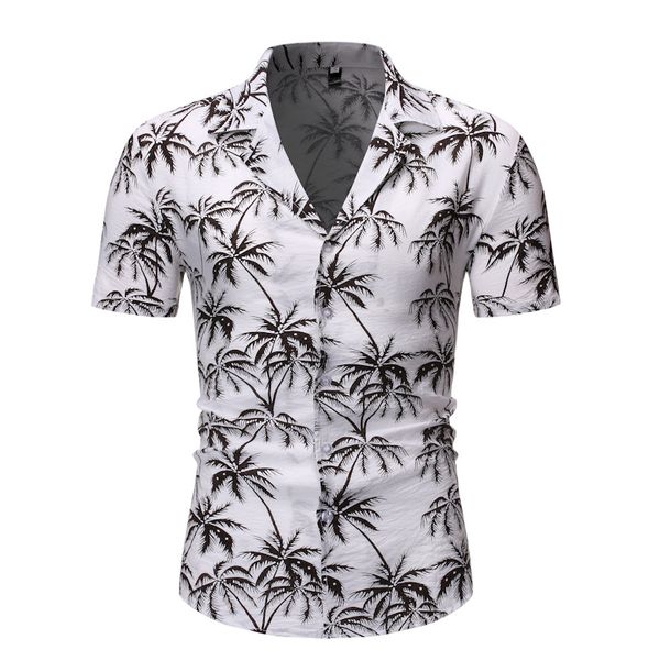 

plam tree print hawaiian aloha shirts 2020 summer fashion short sleeve white beach shirt men casual party holiday chemise 2xl, White;black