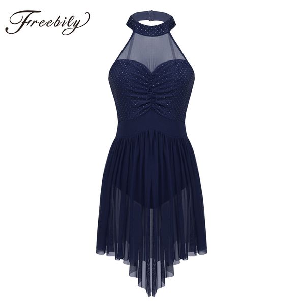 

women contemporary lyrical dance dresses halter neck polka dots irregular tulle ballet dance dress gymnastics leotard costumes, Black;red