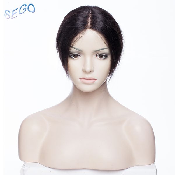 

sego 6 inch straight fine mono hair er toupee for women pure color human hair pieces clip in toupee hairpieces 150% density, Black;brown