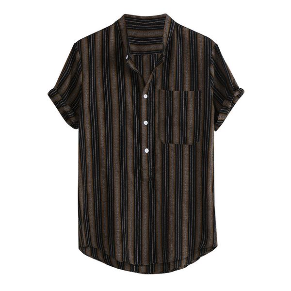 

social business dress shirt unique summer striped buttons breathable short sleeve casual henley shirts camisas hombre masculina, White;black