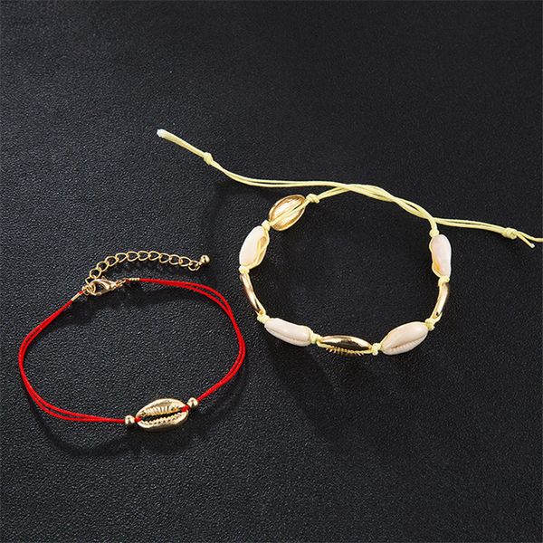 

fashion ankle bracelet creative alloy anklet little red rope beads shell pendant beach summer jewelry, Red;blue