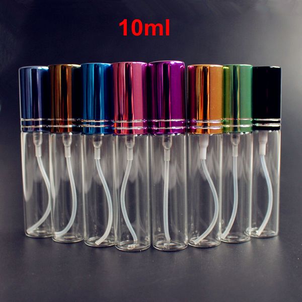 Atomizzatore di profumo per flacone spray in vetro trasparente da 10 ml con tappo in alluminio oro nero Mini fiale per campioni Bottiglia di vetro sottile