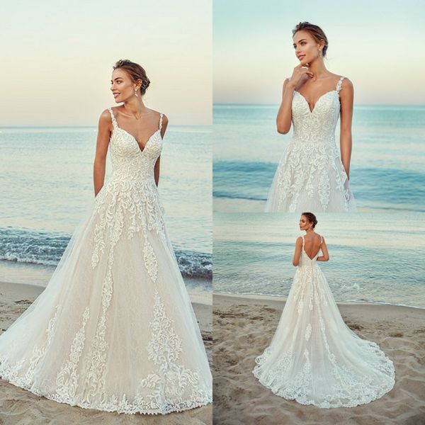 

eddy k 2019 wedding dresses spaghetti backless lace bridal gowns abiti da sposa sweep train a line wedding dress cheap, White
