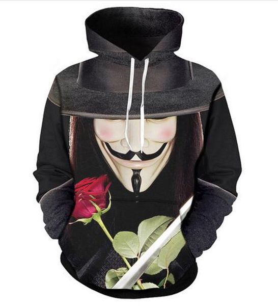 

new fashion hip hop sweatshirt men women 3d casual hoodies v for vendetta harajuku style loose pullover hoodies usa0223, Black