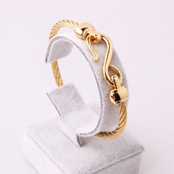 

popular 316l stainless steel gold tone simple wire rope chain womens mens unisexs cuff bangle fashion bracelet ale jewelry, Golden;silver