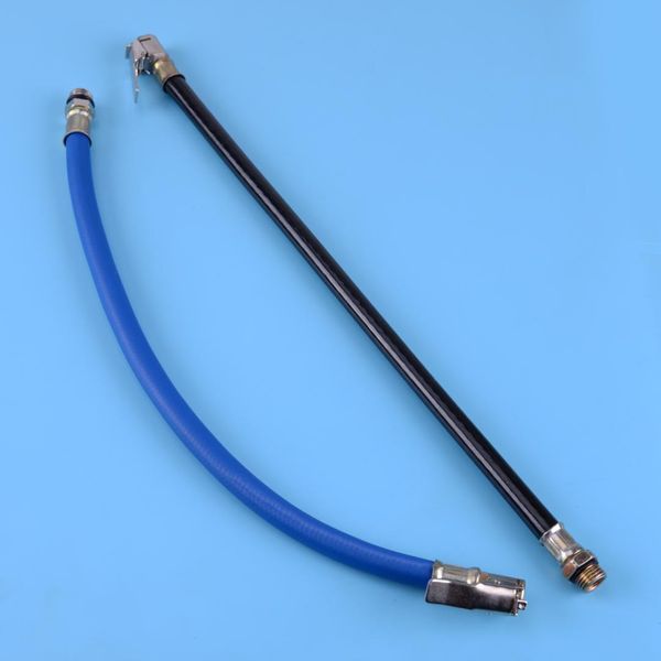 

car rubber tyre tire air inflator hose with male threaded & self-locking lock clip on chuck pressure meter
