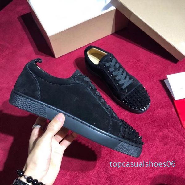 

fashion designer spikes flats shoes red bottom shoes for women mens luxury party lovers genuine leather sneakers w03 t06, Black