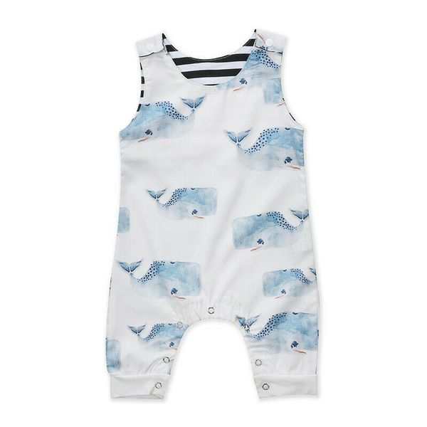 

baby clothing newborn infant baby boys big head whale romper sleeveless jumpsuit outfit children's clothes 0-3t, Blue
