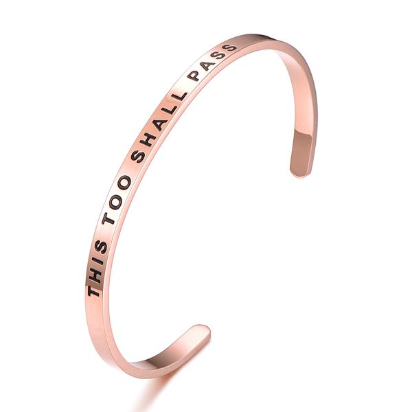 

this too shall pas diameter 40mm stainless steel bangle gold/sliver/rose gold cuff adjustable bangle bracelet jewelry women gift, Black