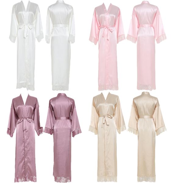 

yuxinbridal 2019 new silk satin lace robes bridesmaid bride robes wedding long robe bathrobe womens robe lingerie robe, Black;red