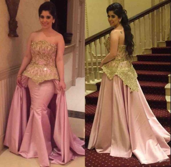 

2019 pink strapless mermaid evening dresses with gold lace applique plus size custom made elegant evening formal dresses prom dress, Black;red