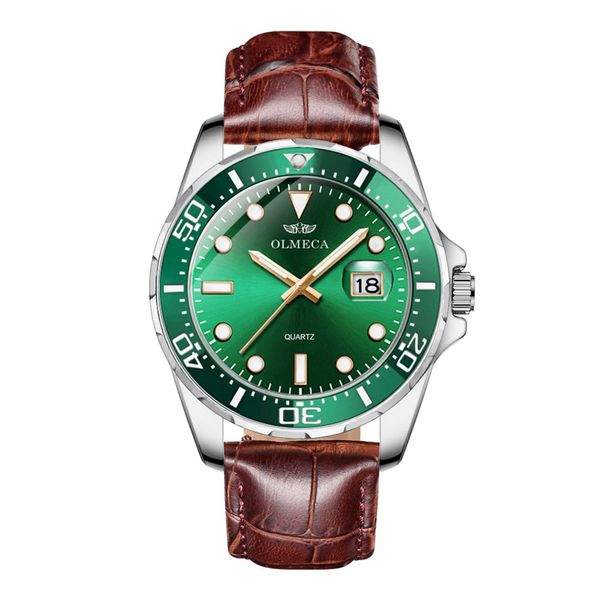 

magnifying glass calendar green water ghost explosion waterproof luminous men's high-end stainless steel imported movement quartz watch, Slivery;brown