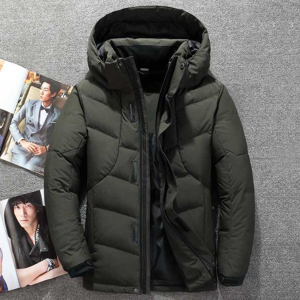 

russia winter for men thick hooded white duck down jacket thickening cold warm casual windbreaker down parka coat outwear, Black