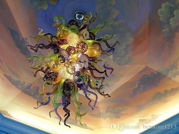 

vintage ceiling chandelier hanging lamp multicolor art decor murano glass led light source 100% hand blown glass chandeliers