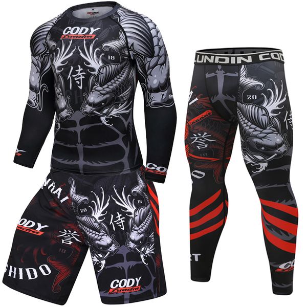 

rashguard muay thai boxing jerseys sets sublimated bright print carp running t shirt boxeo bjj jiujitsu rash guard fightwear, Black;blue