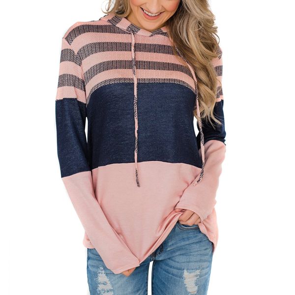 

newly women hoodies loose pullover long sleeve contrast color stripes spring autumn sweatshirt bf88, Black;red