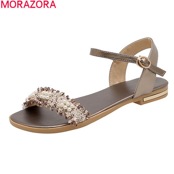 

morazora 2020 big size 33-46 summer women flats comfortable flat heel round toe ladies sandals fashion buckle casual shoes, Black