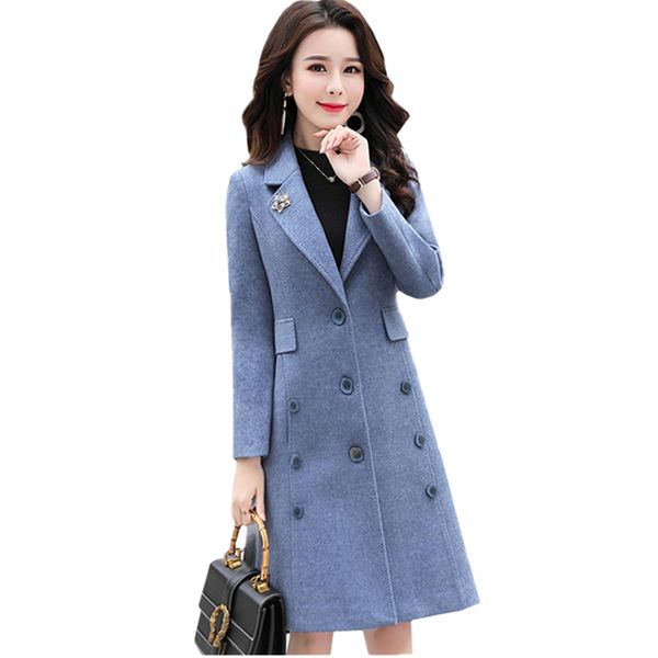 

autumn winter long wool coat women fashion slim wool jacket women overcoat new woolen coat plus size outerwear3xl, Black