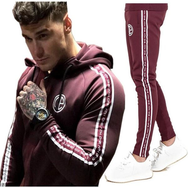 

gyms mens sets fashion sportswear tracksuits sets men 's gyms hoodies +pants casual outwear suits chandal hombre completo tide, Gray