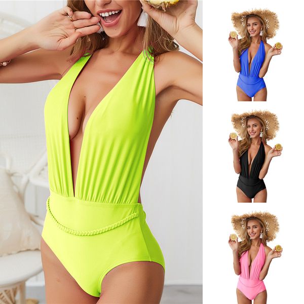 

backless beach wear women brazilian swimsuits high waist fashion bathing suits 50% v-neck monokini halter one piece swimwear, White;black