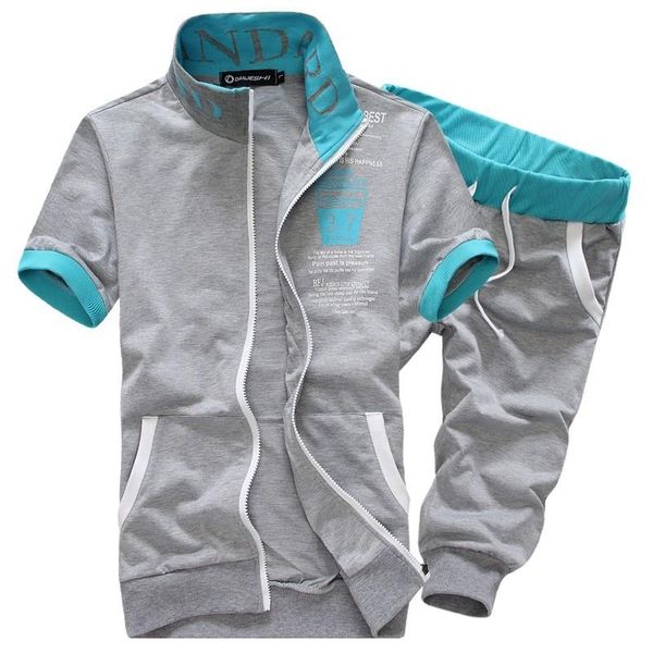 

summer mans sportswear casual brand sportsuit men summer shorts sets short-sleeved sportsuits shorts breathable men's suit vintage, Gray