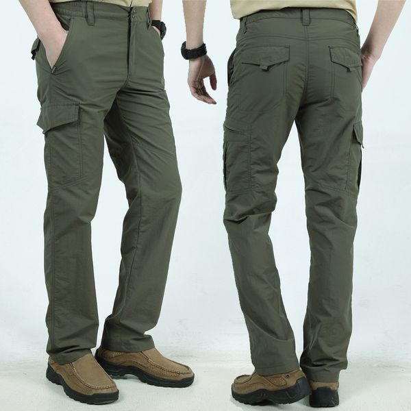 

waterproof quick dry cargo pants for men summer pants outdoor breathable long slim tactical cargo men, Black