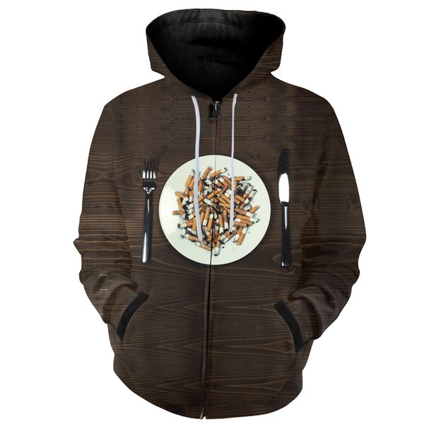 

cloudstyle 3d zip up hoodies men knife and fork cigarett 3d print long sleeves hoody outwear sweatshirt streetwear plus size 5xl, Black