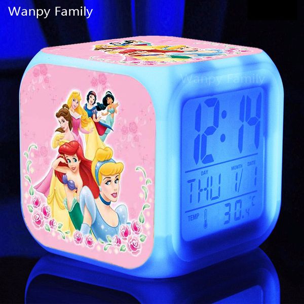 

beautiful princess snow white alarm clocks,glowing led color change digital alarm clocks for kids multifunctio toy gift