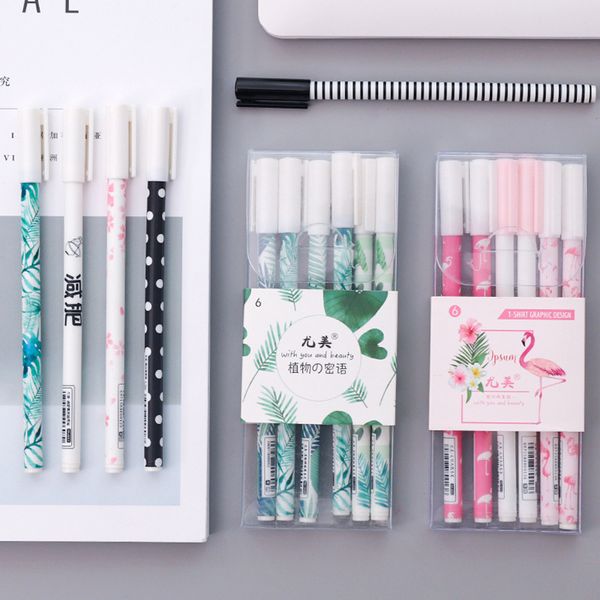 

6 pcs/lot green plants flamingo sakura gel pen signature pen escolar papelaria school office supply promotional gift